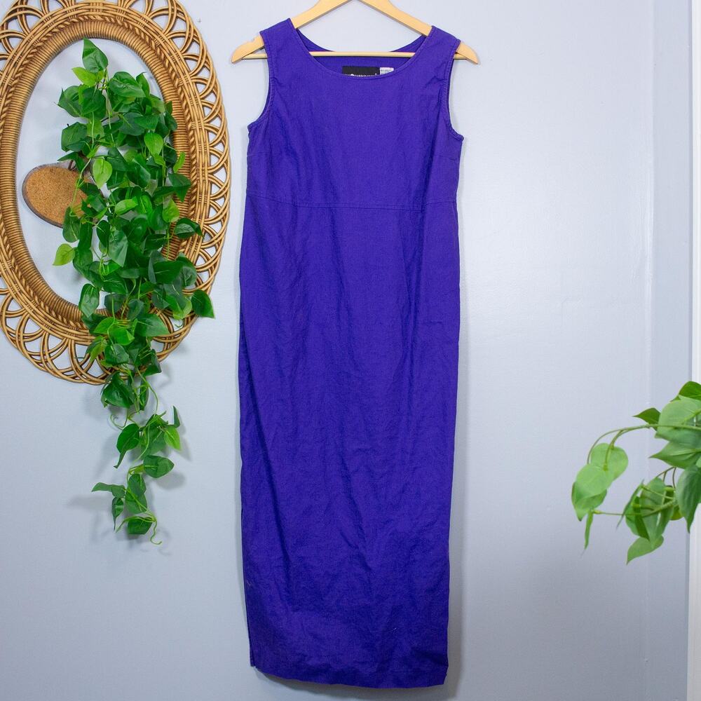 Purple Linen Blend Sleeveless Maxi Dress Minimal Classic Vtg | Bright Spring